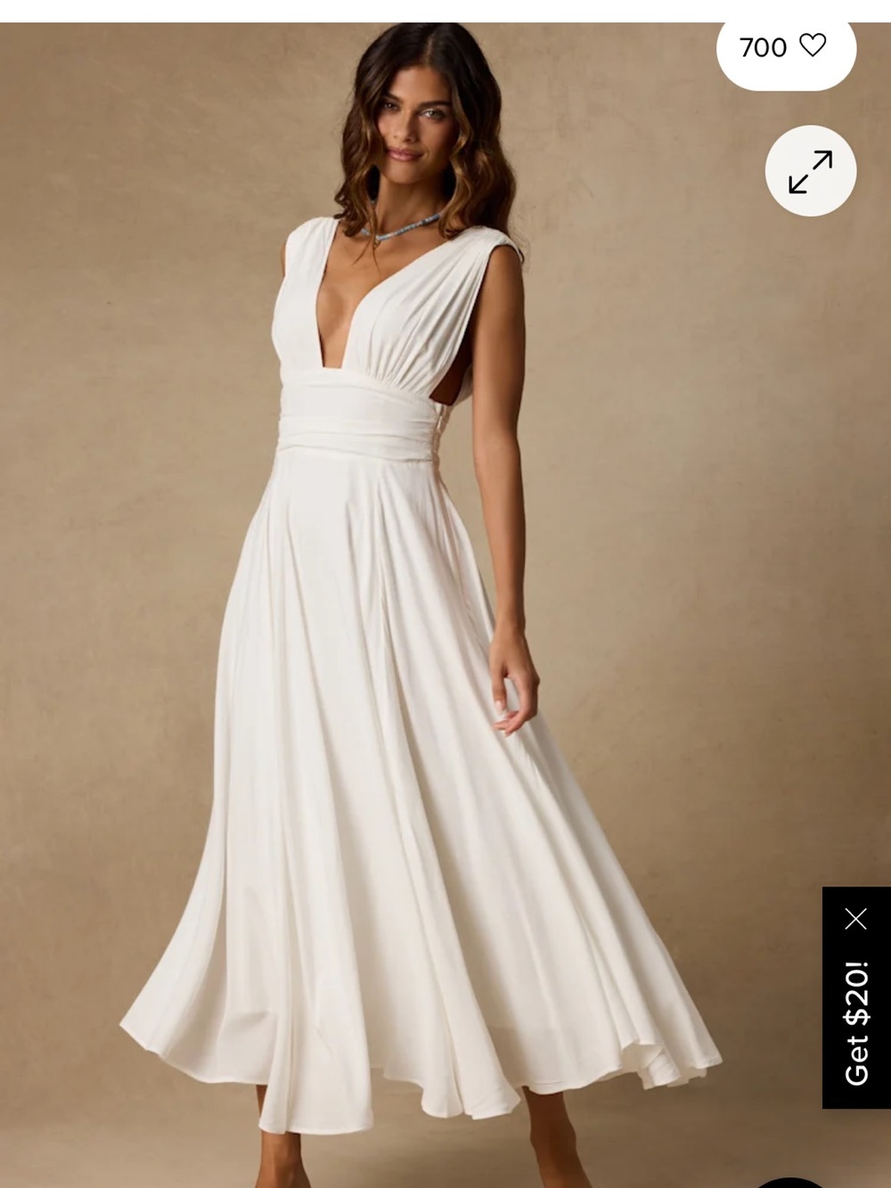 Elegant White V-Neck Sleeveless Midi Dress